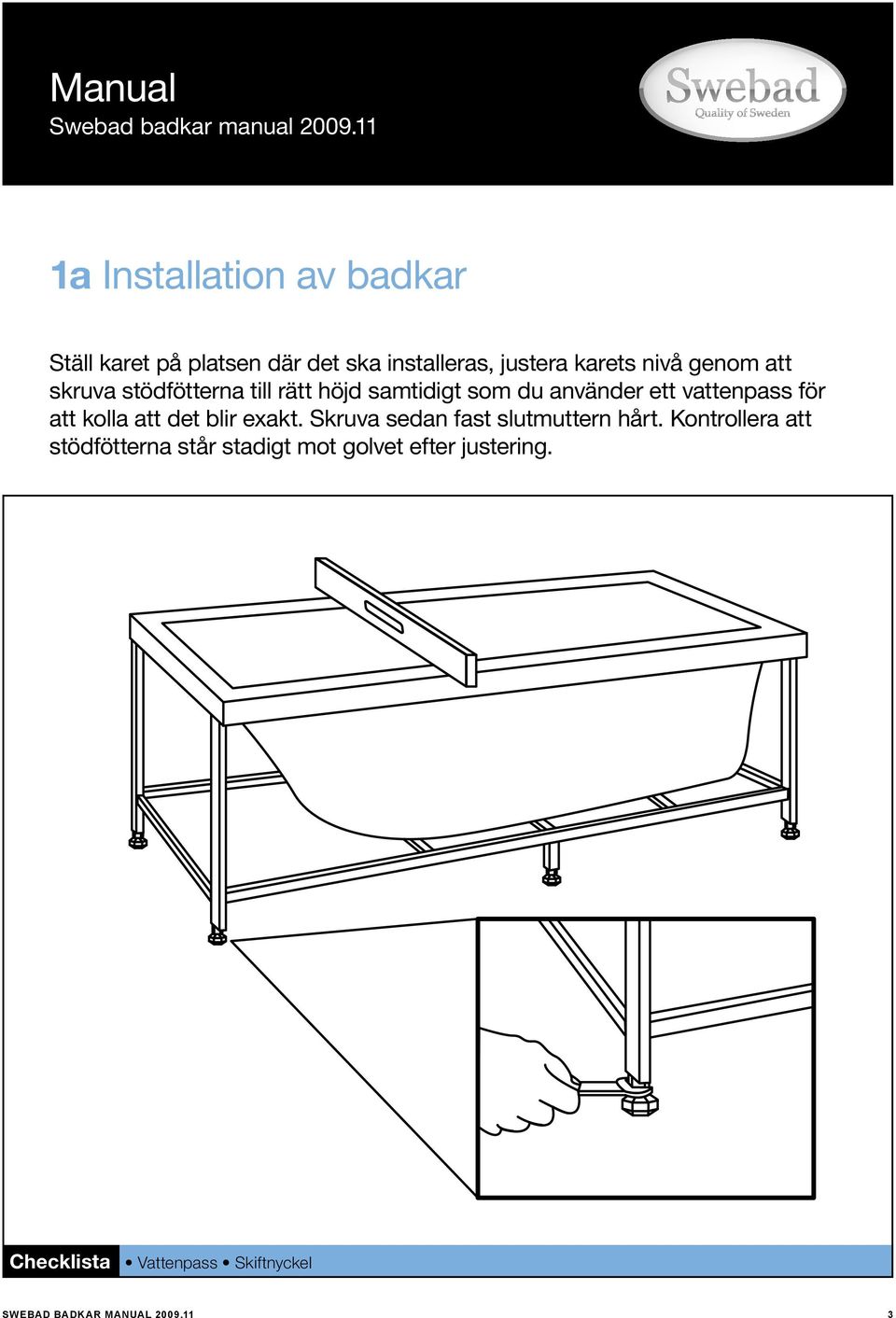 vattenpass för att kolla att det blir exakt. Skruva sedan fast slutmuttern hårt.