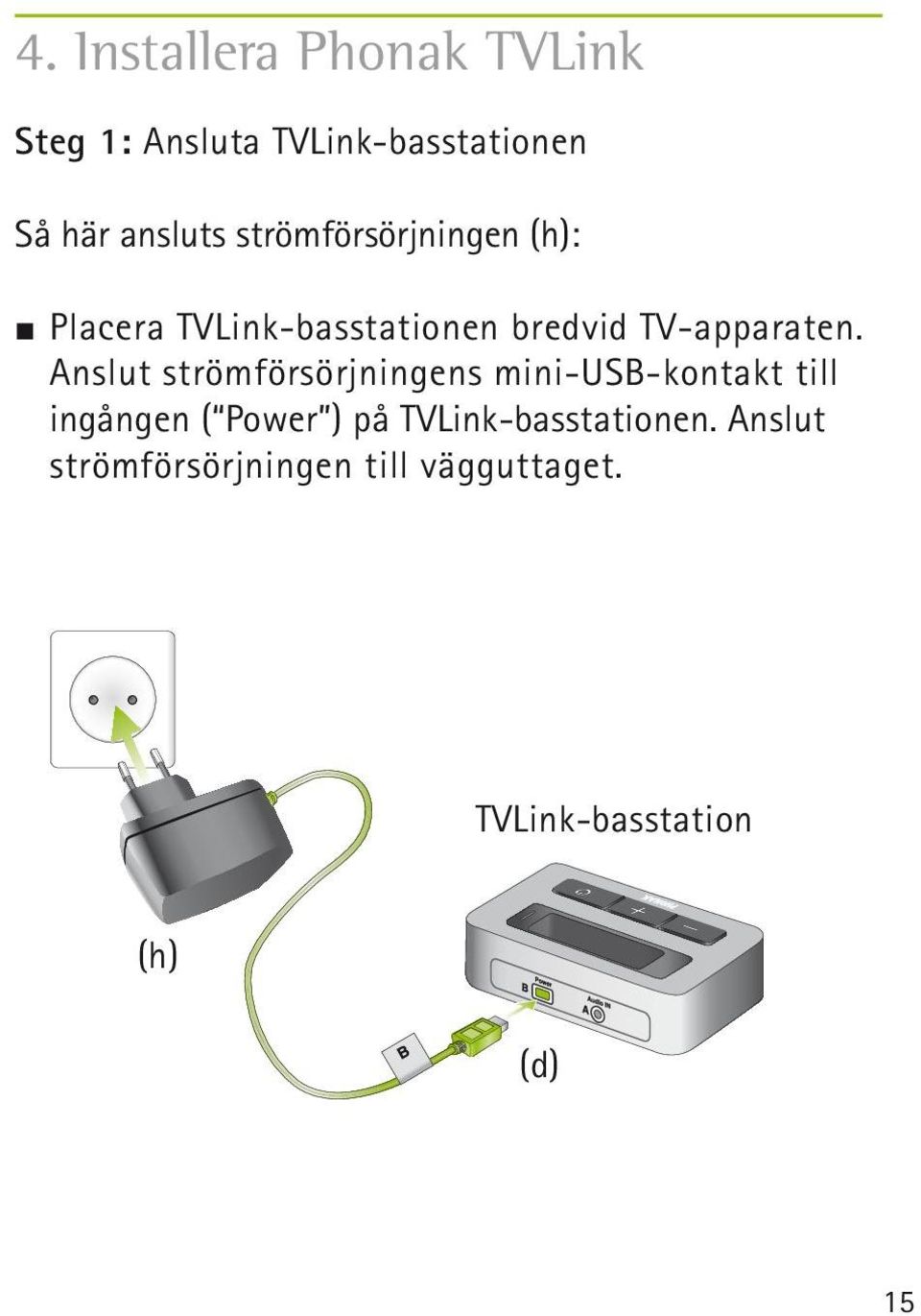 Anslut strömförsörjningens mini-usb-kontakt till ingången ( Power ) på