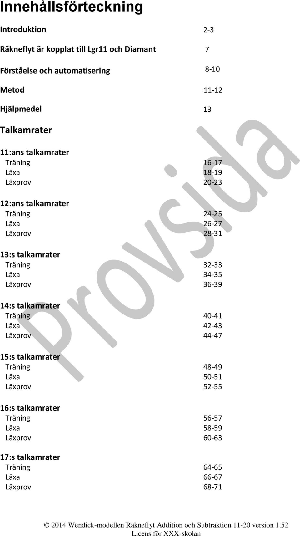 32-33 Läxa 34-35 Läxprov 36-39 14:s talkamrater Träning 40-41 Läxa 42-43 Läxprov 44-47 15:s talkamrater Träning 48-49 Läxa 50-51 Läxprov 52-55 16:s