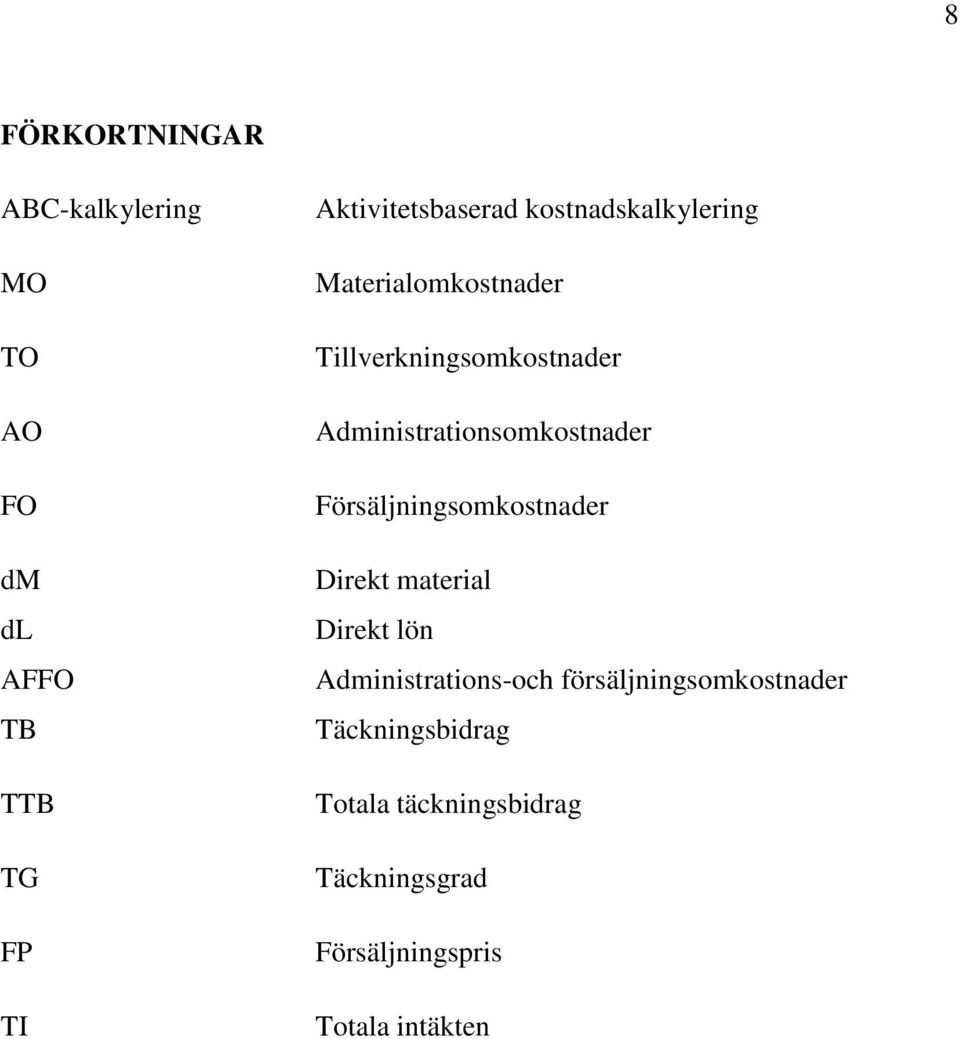 Administrationsomkostnader Försäljningsomkostnader Direkt material Direkt lön