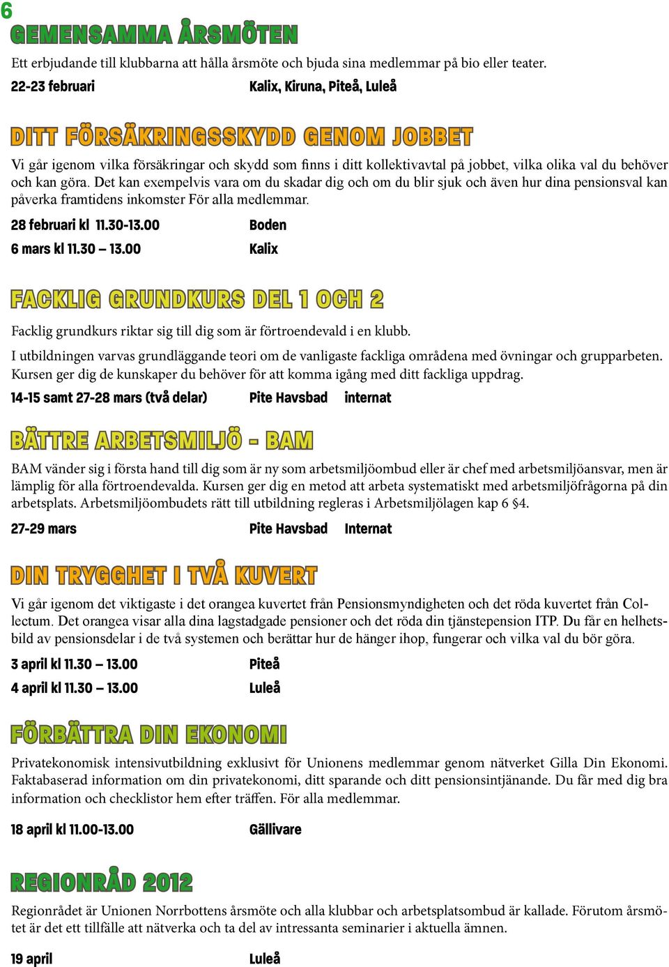 göra. Det kan exempelvis vara om du skadar dig och om du blir sjuk och även hur dina pensionsval kan påverka framtidens inkomster För alla medlemmar. 28 februari kl 11.30-13.00 boden 6 mars kl 11.