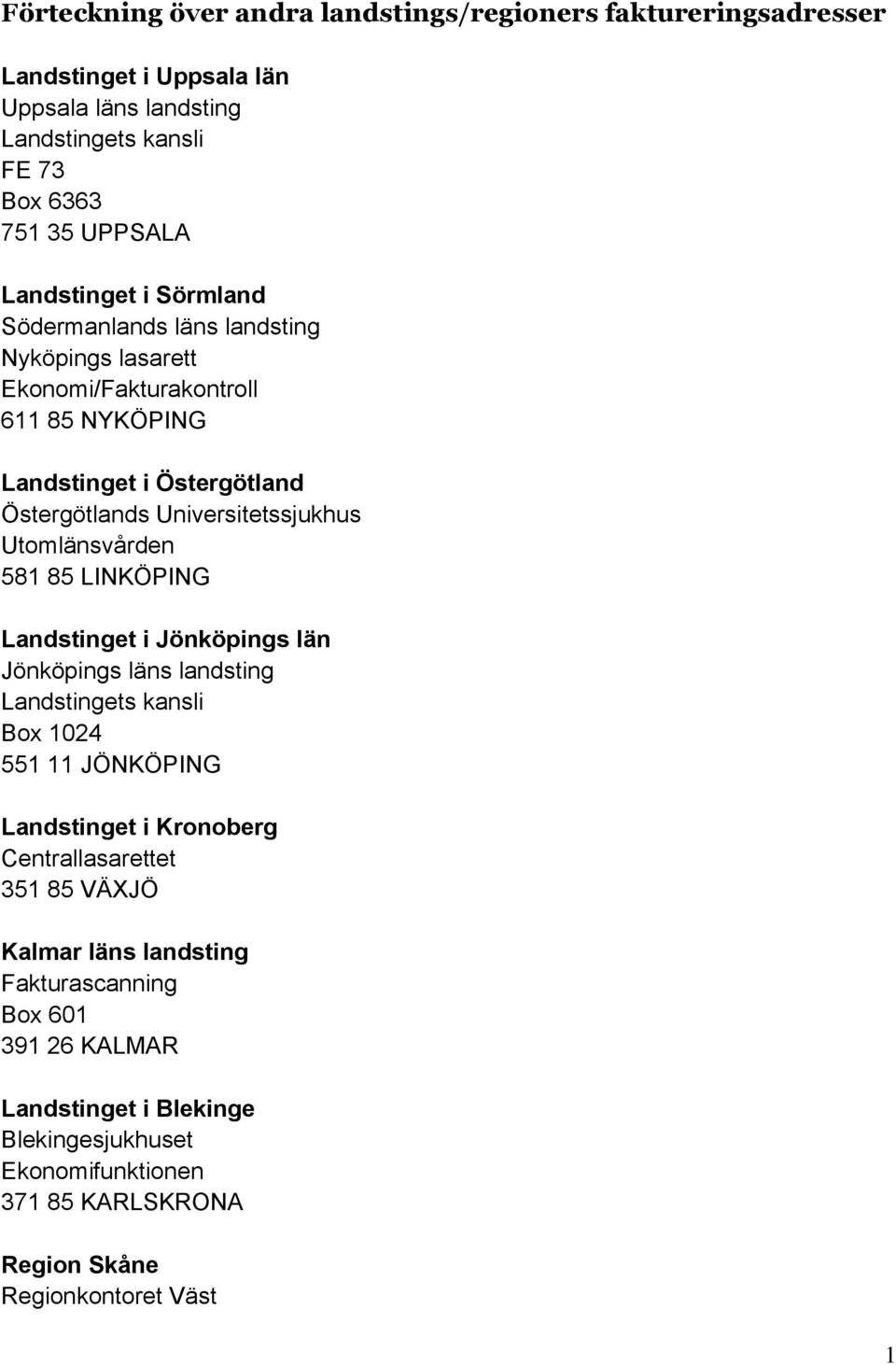 Utomlänsvården 581 85 LINKÖPING Landstinget i Jönköpings län Jönköpings läns landsting Landstingets kansli Box 1024 551 11 JÖNKÖPING Landstinget i Kronoberg