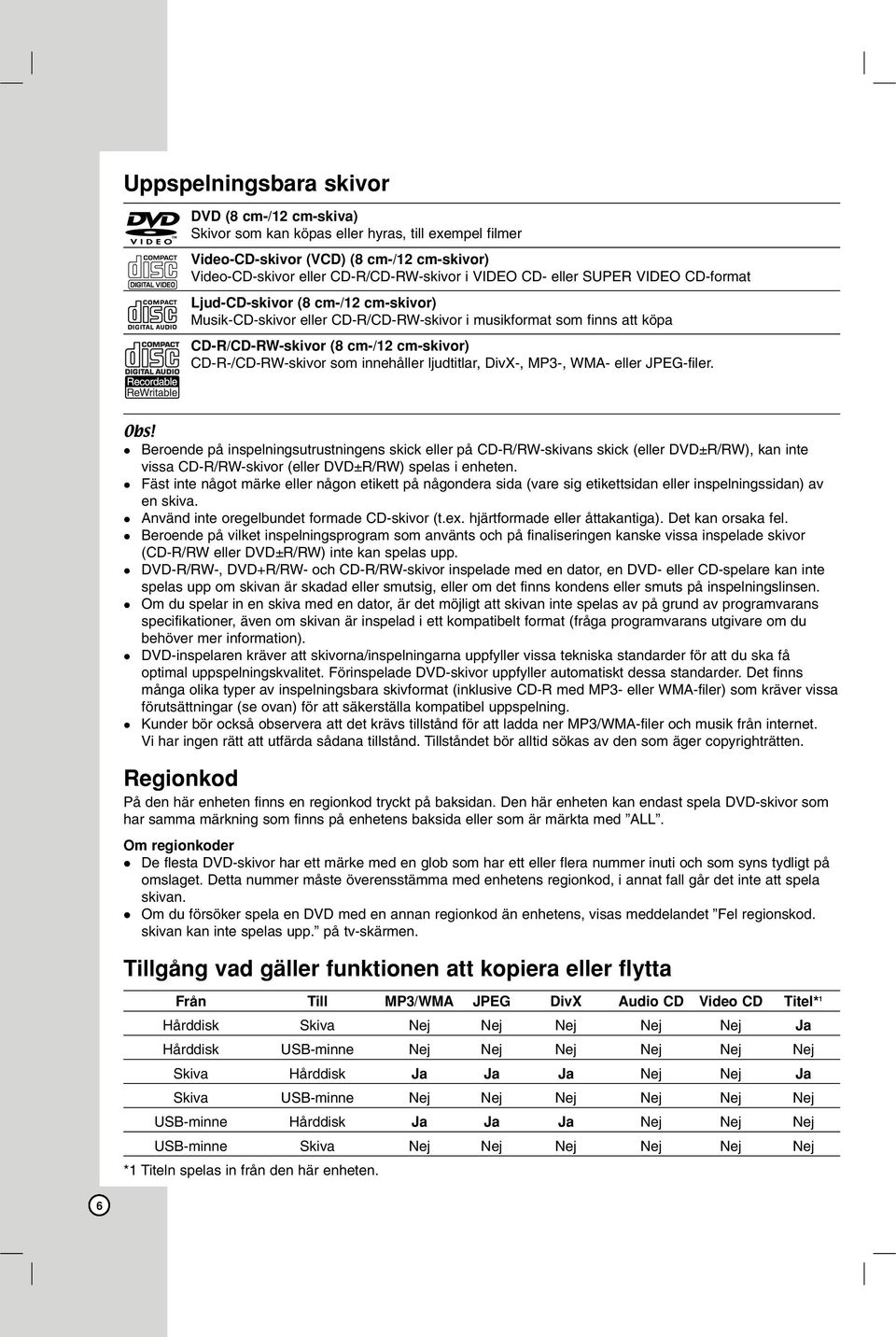 innehåller ljudtitlar, DivX-, MP3-, WMA- eller JPEG-filer.