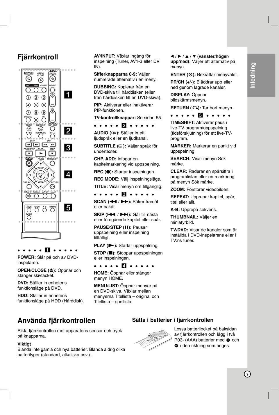 b AUDIO ( ): Ställer in ett ljudspråk eller en ljudkanal. SUBTITLE ( ): Väljer språk för undertexter. b / B / v / V (vänster/höger/ upp/ned): Väljer ett alternativ på menyn.