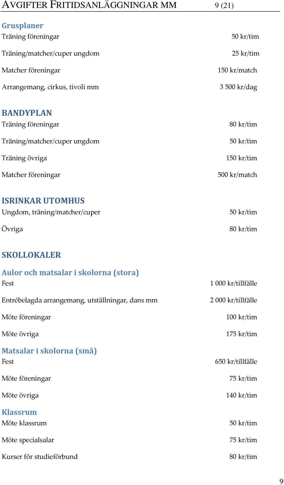 och matsalar i skolorna (stora) Fest Entrébelagda arrangemang, utställningar, dans mm Möte föreningar Möte övriga Matsalar i skolorna (små) Fest Möte föreningar Möte övriga