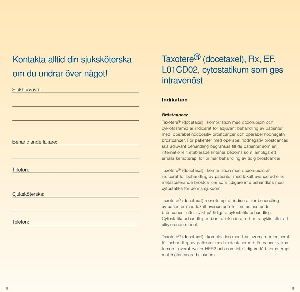 doxorubicin och cyklofosfamid är indicerat för adjuvant behandling av patienter med: operabel nodpositiv bröstcancer och operabel nodnegativ bröstcancer.