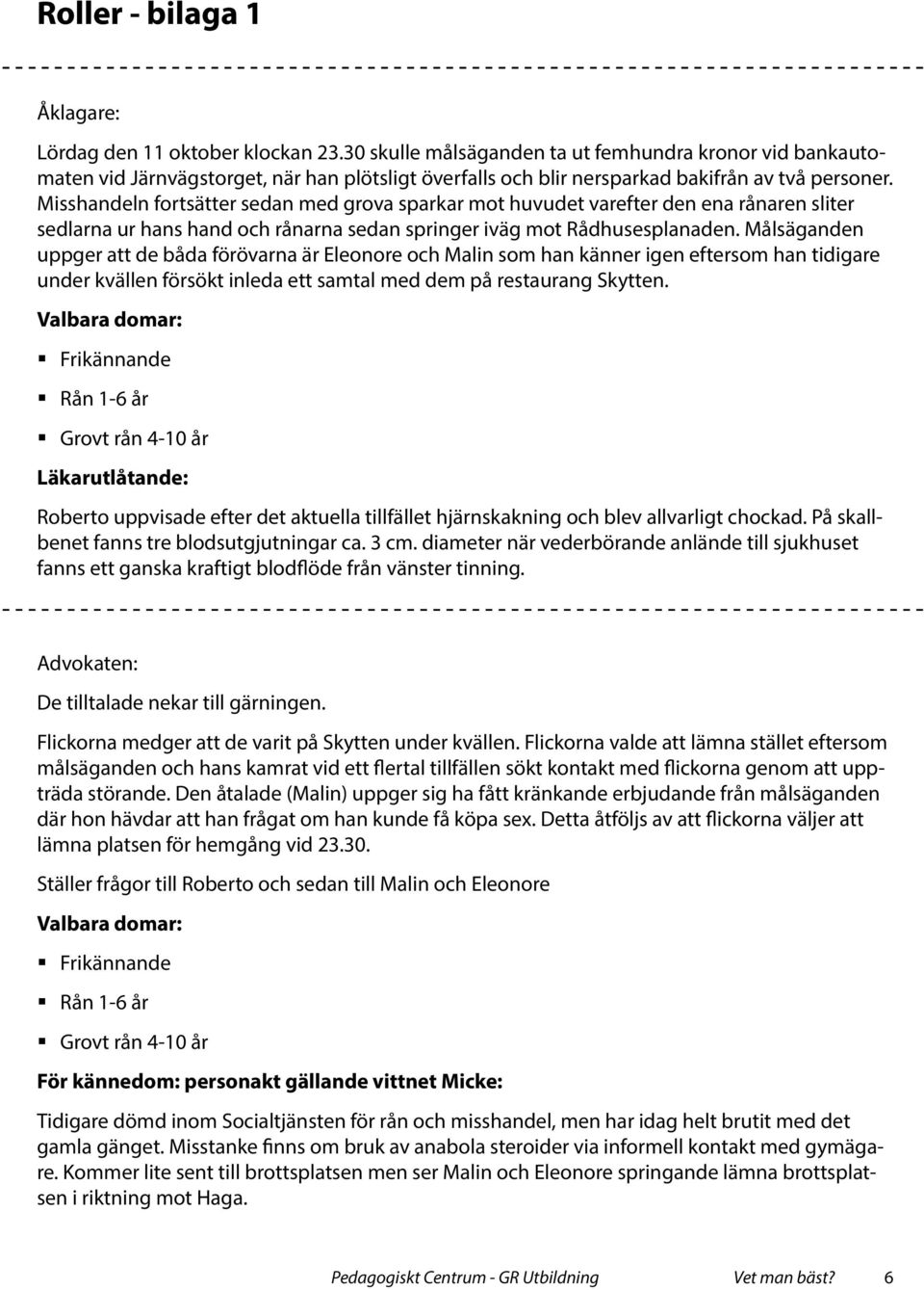 Misshandeln fortsätter sedan med grova sparkar mot huvudet varefter den ena rånaren sliter sedlarna ur hans hand och rånarna sedan springer iväg mot Rådhusesplanaden.