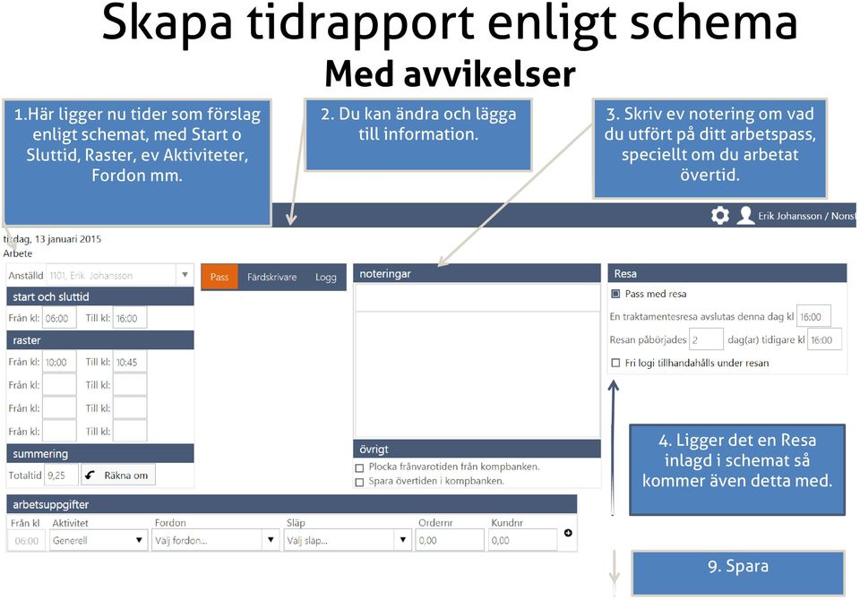 Aktiviteter, Fordon mm. 2. Du kan ändra och lägga till information. 3.