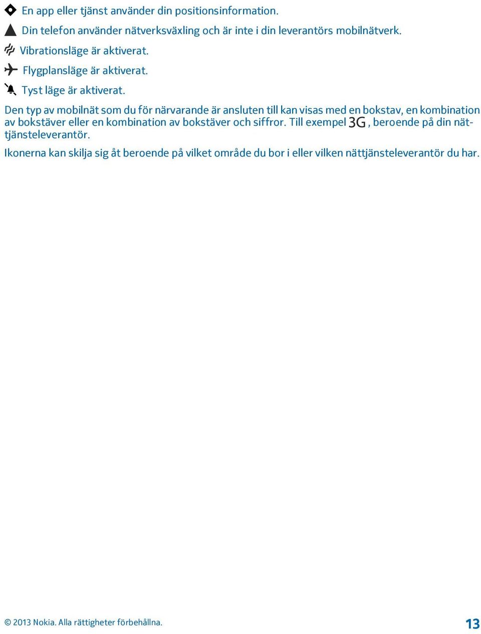 Flygplansläge är aktiverat. Tyst läge är aktiverat.