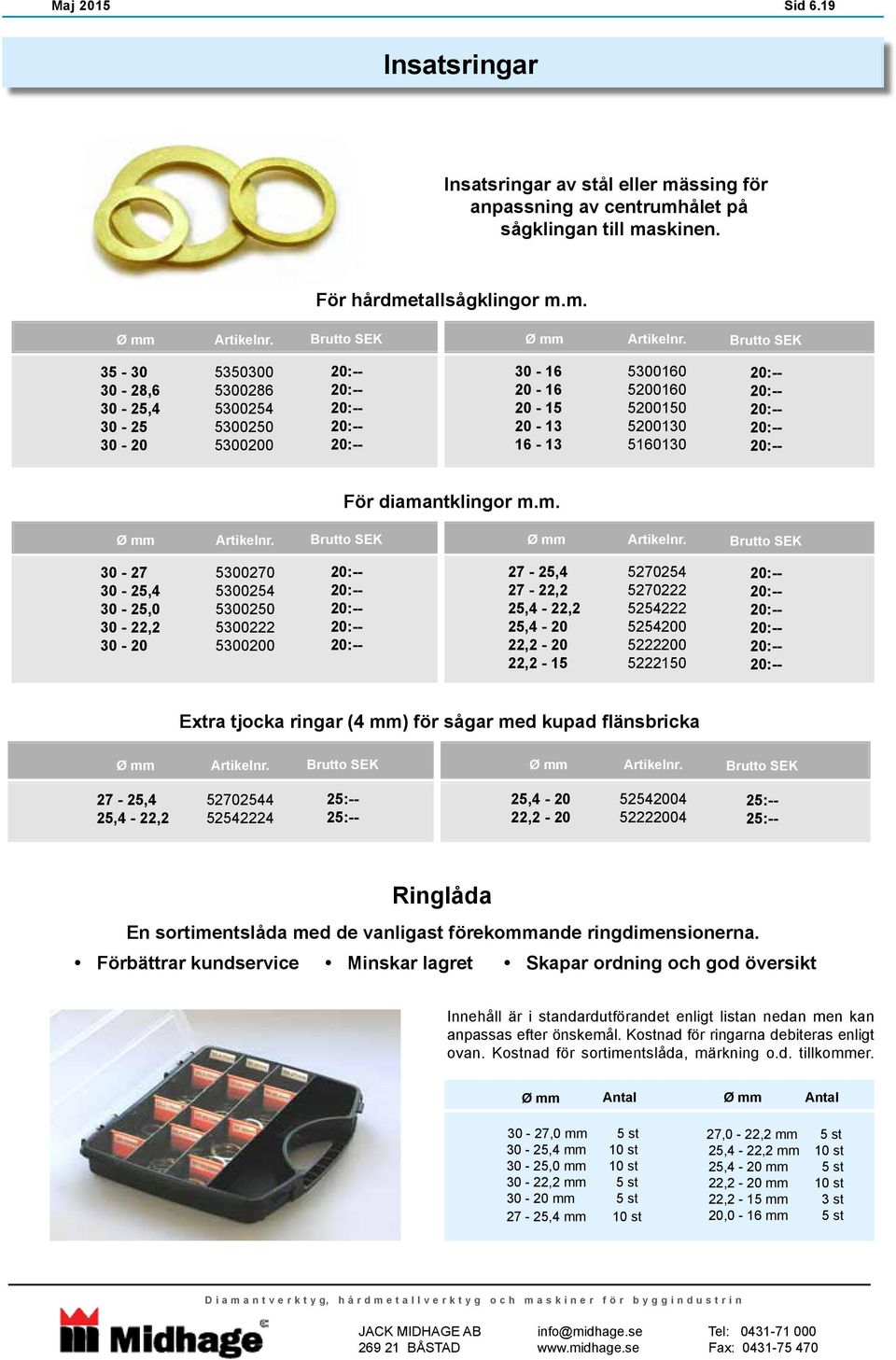 25:-- 25:-- - 2-5254 522204 25:-- 25:-- Ringlåda En sortimentslåda med de vanligast förekommande ringdimensionerna.