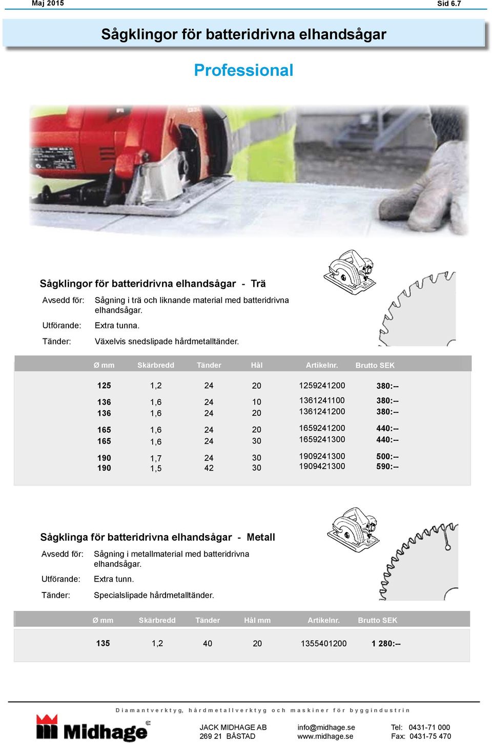 med batteridrivna elhandsågar. Extra tunna. Växelvis snedslipade hårdmetalltänder.