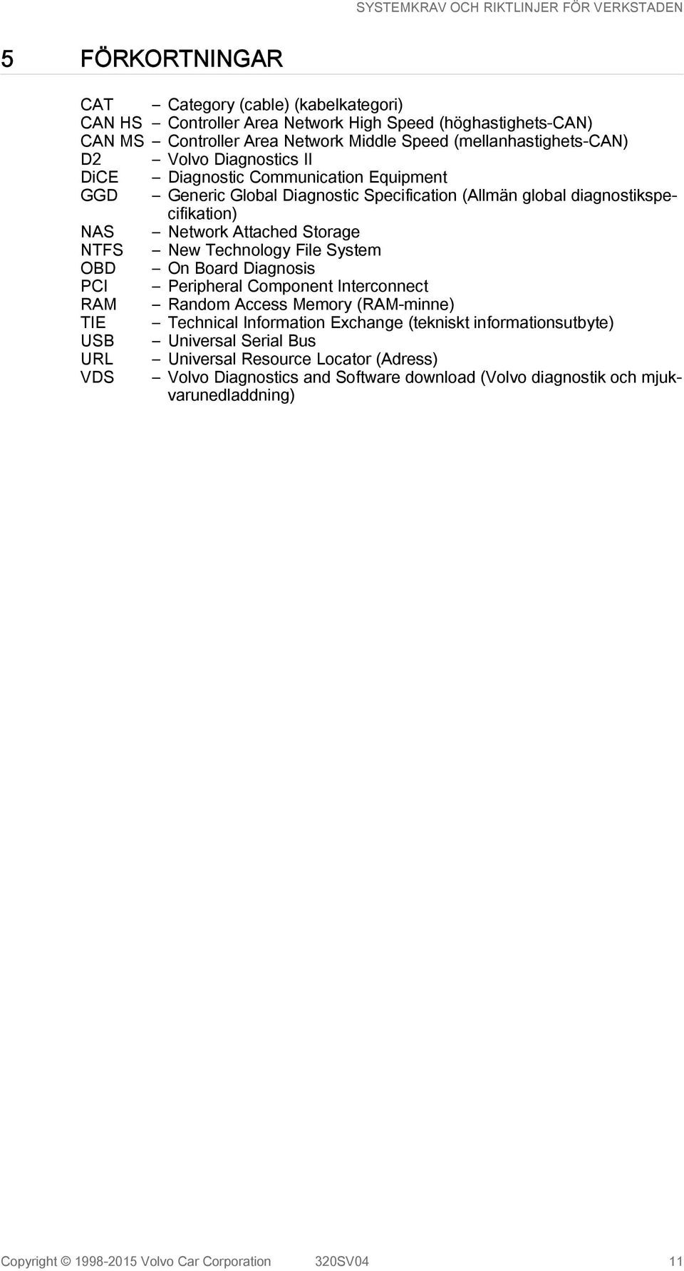 Technology File System OBD On Board Diagnosis PCI Peripheral Component Interconnect RAM Random Access Memory (RAM-minne) TIE Technical Information Exchange (tekniskt informationsutbyte) USB