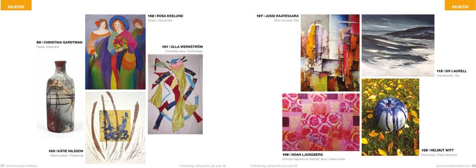 Vårens tvekan, Färgetsnig 106 Noah LJungberg Drömda fragment av Daldräll, Akryl, mixed media 105 Helmut Witt Blå pumpa,