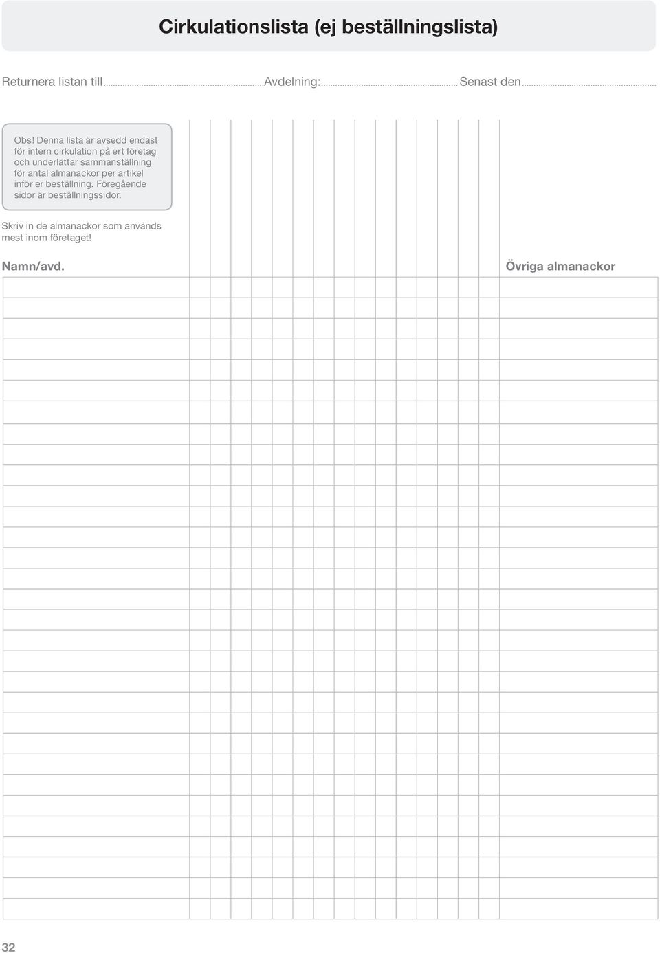 sammanställning för antal almanackor per artikel inför er beställning.