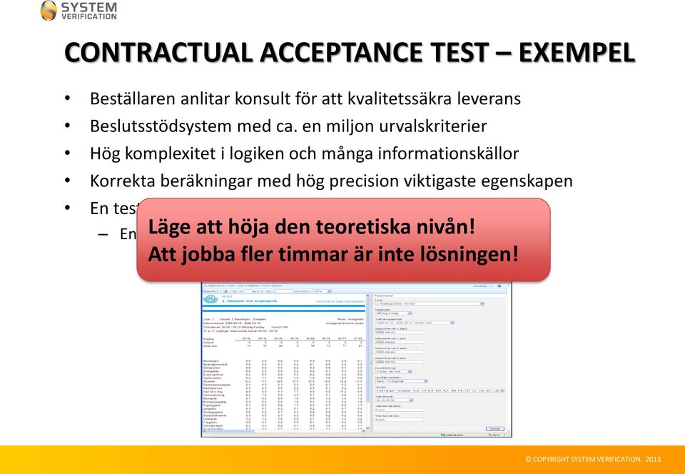 en miljon urvalskriterier Hög komplexitet i logiken och många informationskällor Korrekta