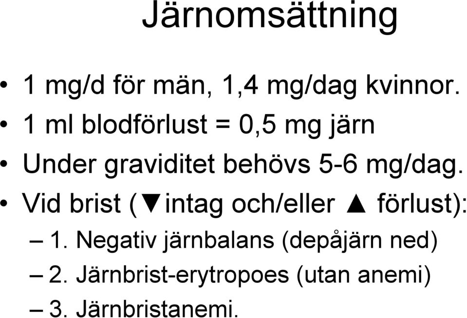 mg/dag. Vid brist ( intag och/eller förlust): 1.