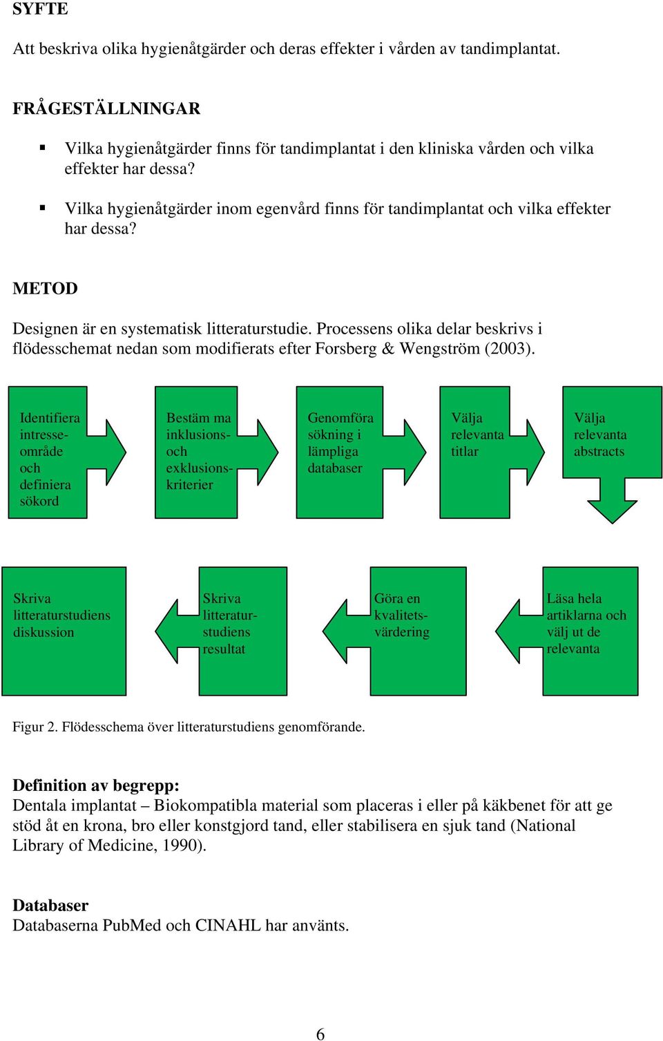 Processens olika delar beskrivs i flödesschemat nedan som modifierats efter Forsberg & Wengström (2003).