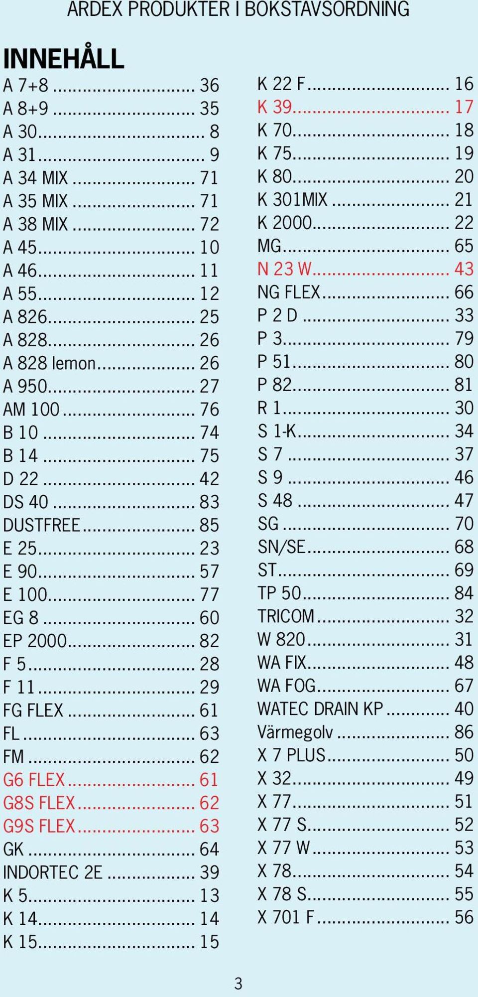 .. 62 G6 FLEX... 61 G8S FLEX... 62 G9S FLEX... 63 GK... 64 INDORTEC 2E... 39 K 5... 13 K 14... 14 K 15... 15 K 22 F... 16 K 39... 17 K 70... 18 K 75... 19 K 80... 20 K 301MIX... 21 K 2000... 22 MG.