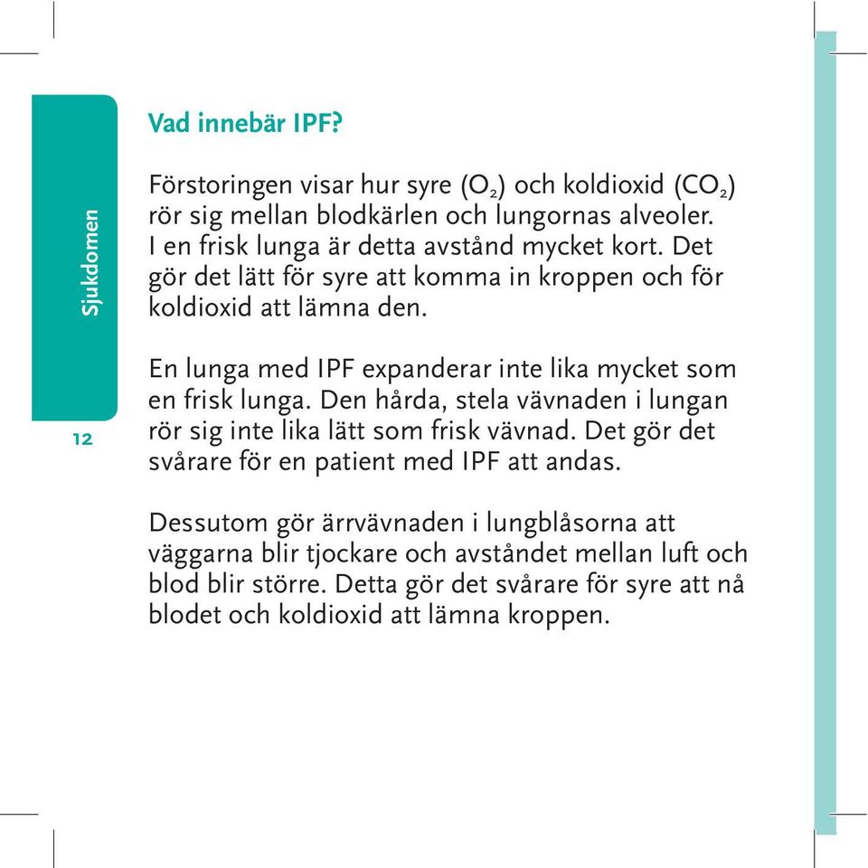 En lunga med IPF expanderar inte lika mycket som en frisk lunga. Den hårda, stela vävnaden i lungan rör sig inte lika lätt som frisk vävnad.