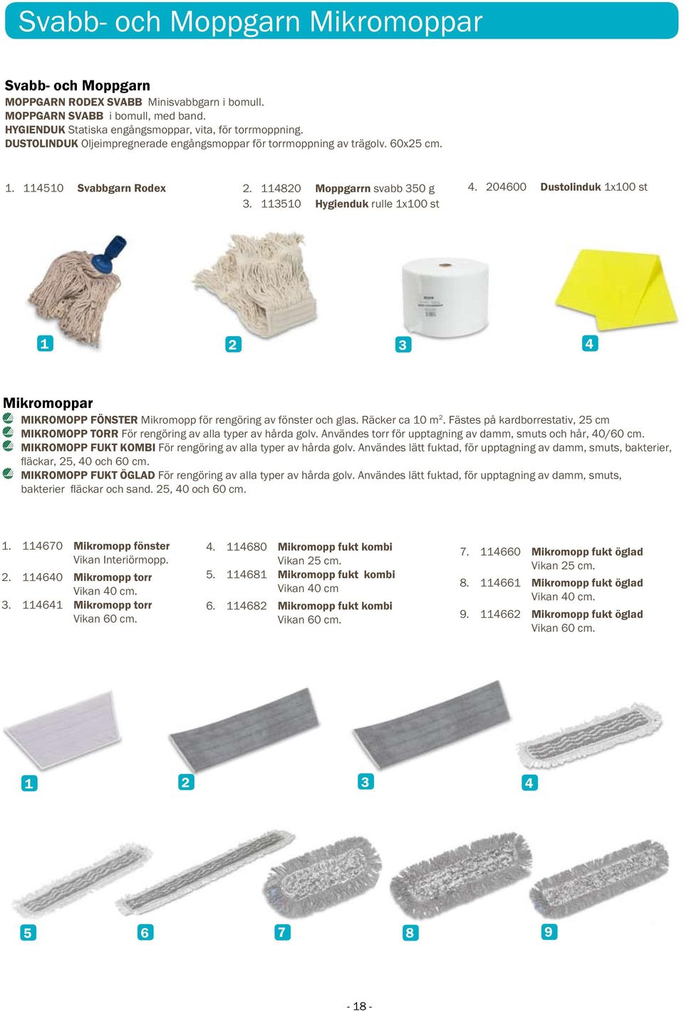 113510 Hygienduk rulle 1x100 st. 20600 Dustolinduk 1x100 st 1 2 3 Mikromoppar MIKROMOPP FÖNSTER Mikromopp för rengöring av fönster och glas. Räcker ca 10 m 2.