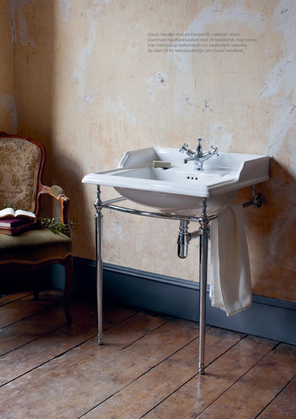 central kran med popup-bottenventil och traditionellt