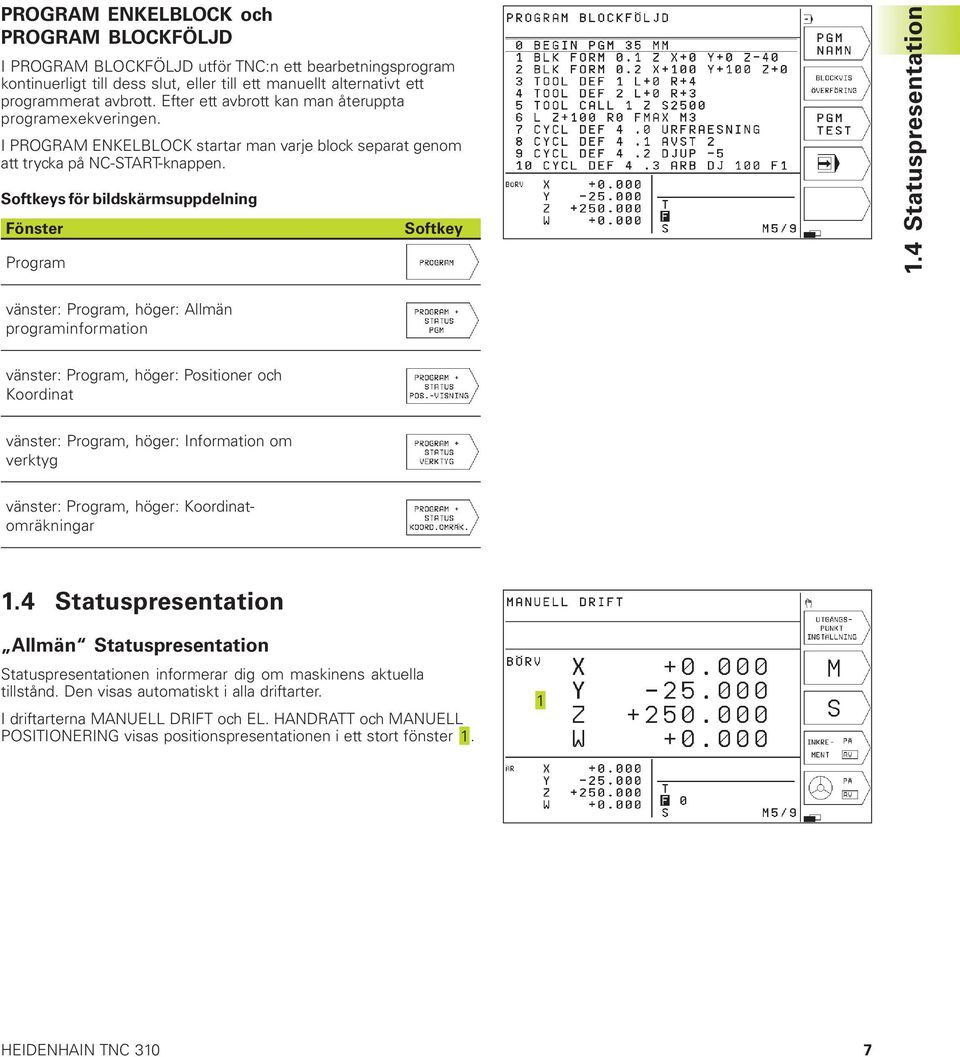 Softkeys för bildskärmsuppdelning Fönster Program Softkey 1.