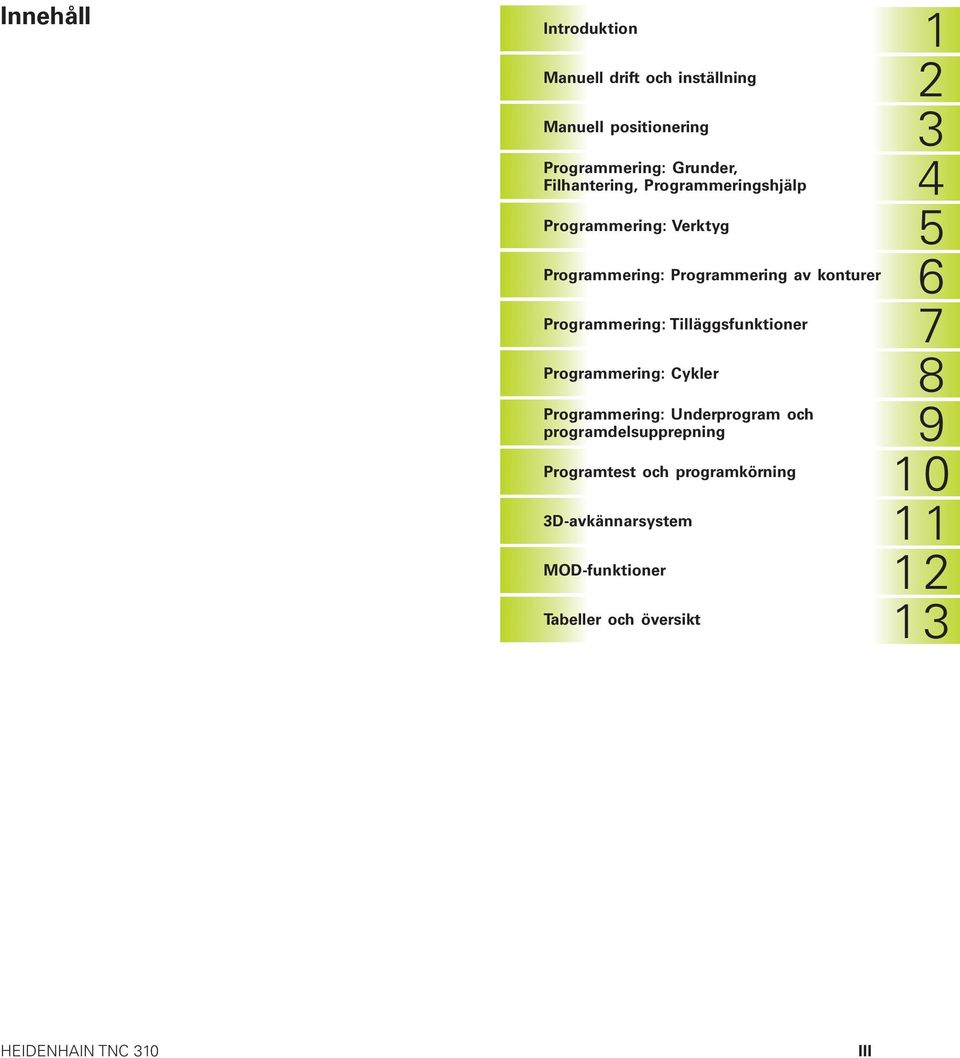 Tilläggsfunktioner Programmering: Cykler Programmering: Underprogram och programdelsupprepning Programtest och