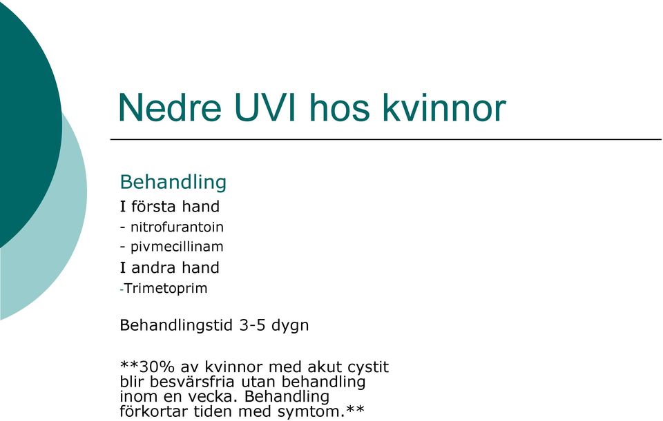 Behandlingstid 3-5 dygn **30% av kvinnor med akut cystit blir