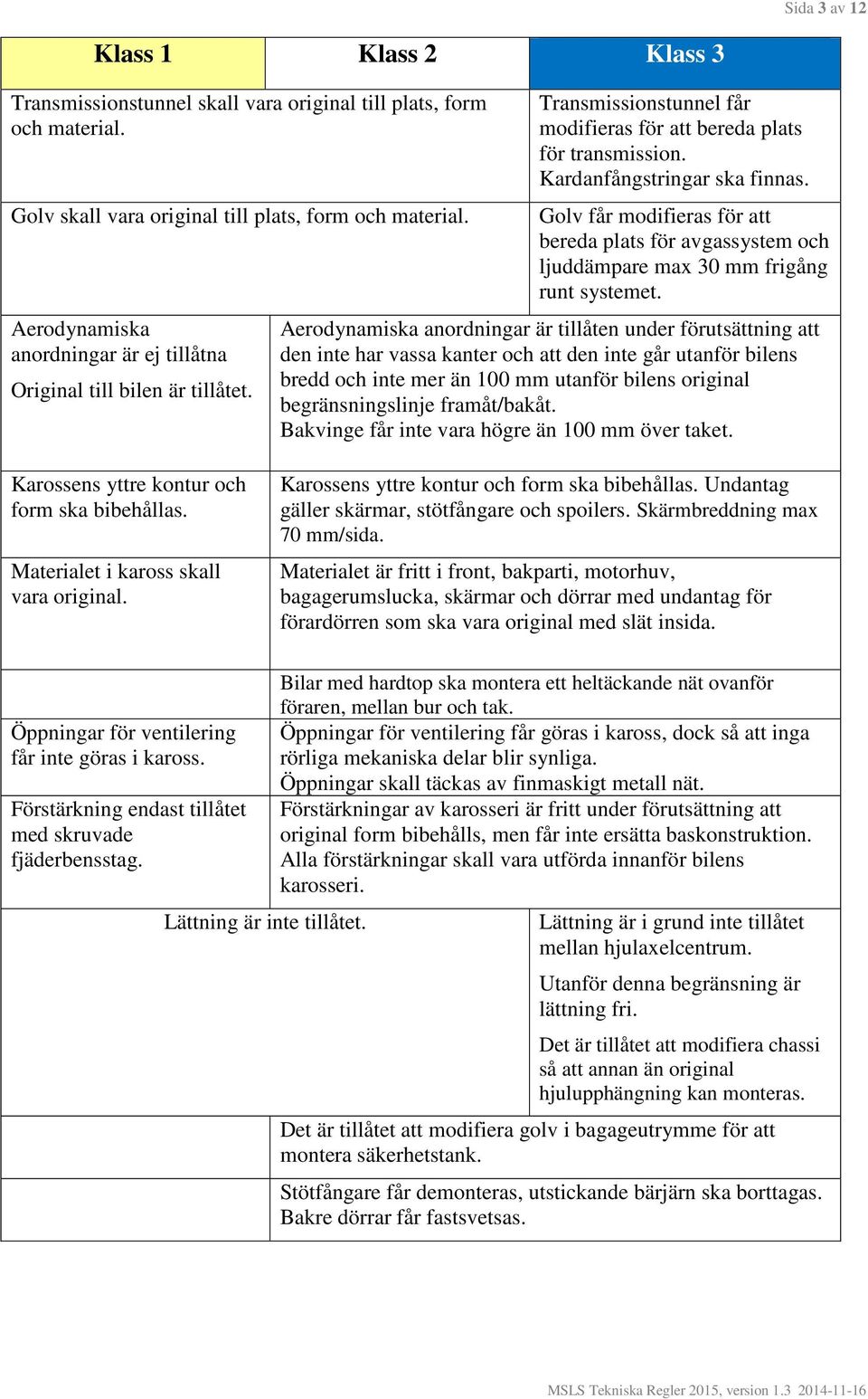 Golv får modifieras för att bereda plats för avgassystem och ljuddämpare max 30 mm frigång runt systemet.