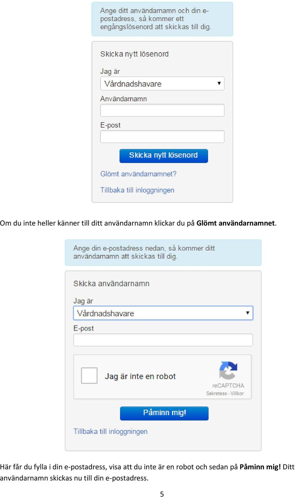 Här får du fylla i din e-postadress, visa att du inte är