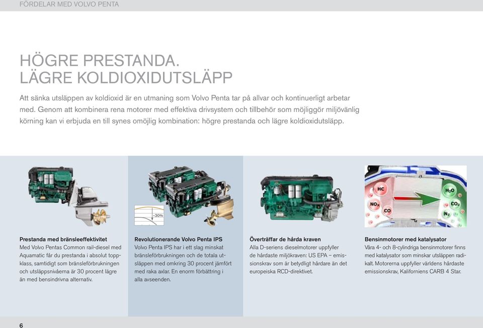 30% Prestanda med bränsleeffektivitet Med Volvo Pentas Common rail-diesel med Aquamatic får du prestanda i absolut toppklass, samtidigt som bränsle förbrukningen och utsläppsnivåerna är 30 procent