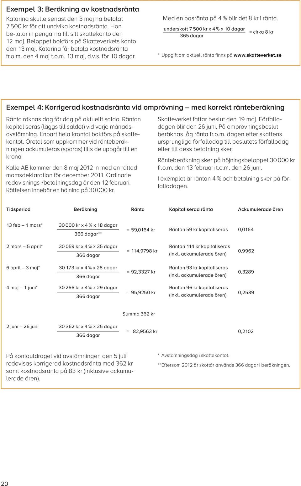 underskott 7 500 kr x 4 % x 10 dagar 365 dagar = cirka 8 kr * Uppgift om aktuell ränta finns på www.skatteverket.