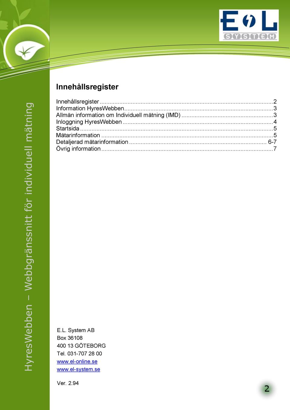 .. 4 Startsida... 5 Mätarinformation... 5 Detaljerad mätarinformation.