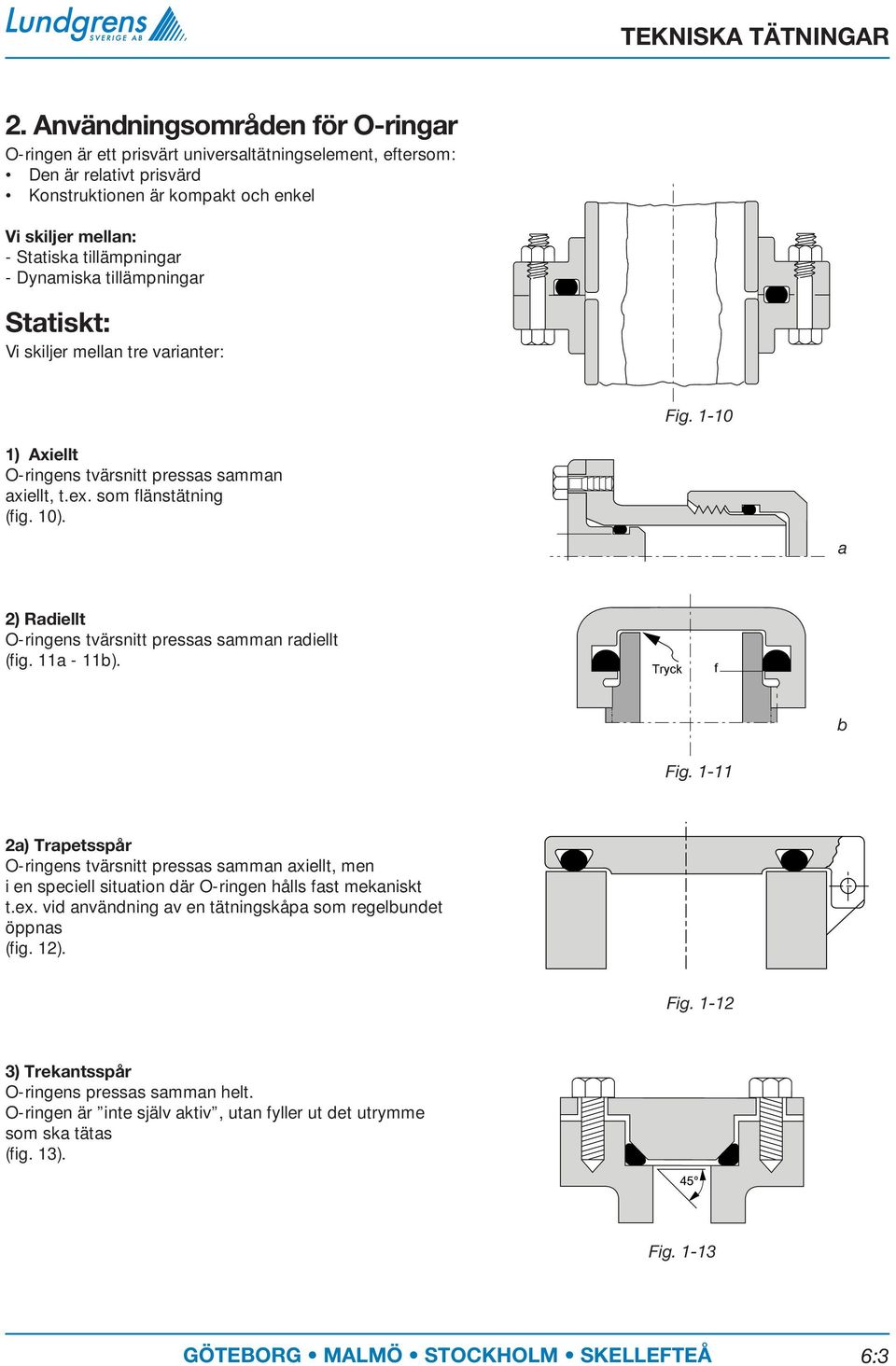 a 2) Radiellt O-ringens tvärsnitt pressas samman radiellt (fig. 11a - 11b). Tryck f b Fig.