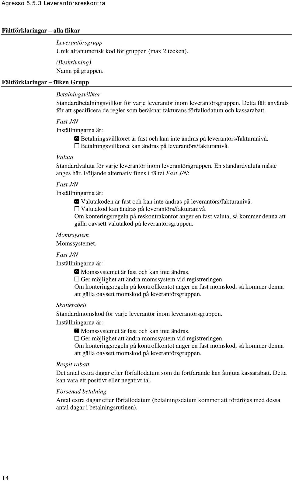 Detta fält används för att specificera de regler som beräknar fakturans förfallodatum och kassarabatt.