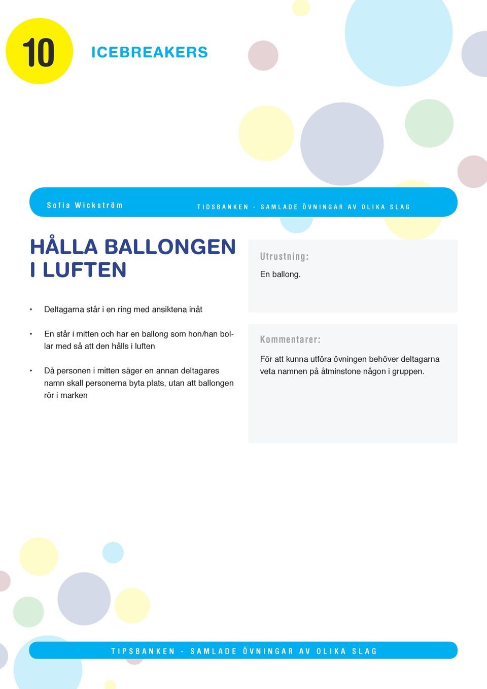 bollar med så att den hålls i luften Då personen i mitten säger en annan deltagares namn skall