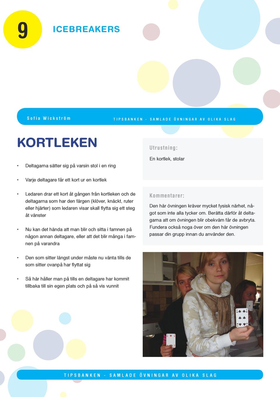 det blir många i famnen på varandra Den här övningen kräver mycket fysisk närhet, något som inte alla tycker om. Berätta därför åt deltagarna att om övningen blir obekväm får de avbryta.
