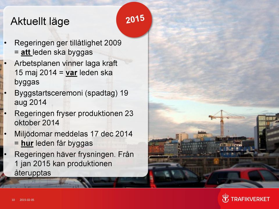 Regeringen fryser produktionen 23 oktober 2014 Miljödomar meddelas 17 dec 2014 = hur leden