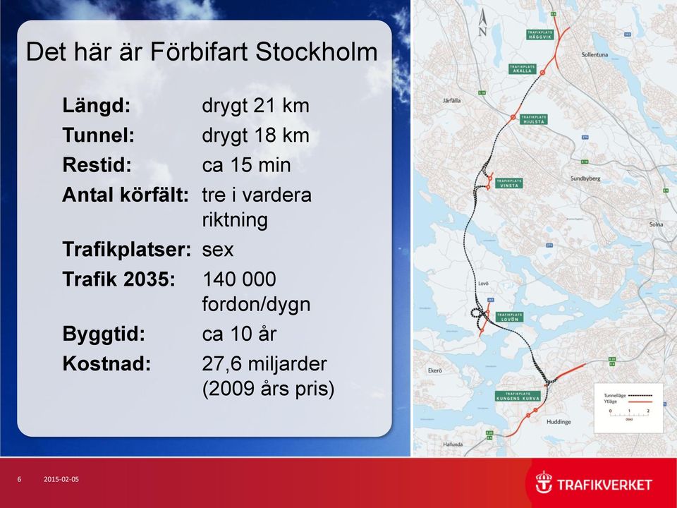 riktning Trafikplatser: sex Trafik 2035: 140 000 fordon/dygn