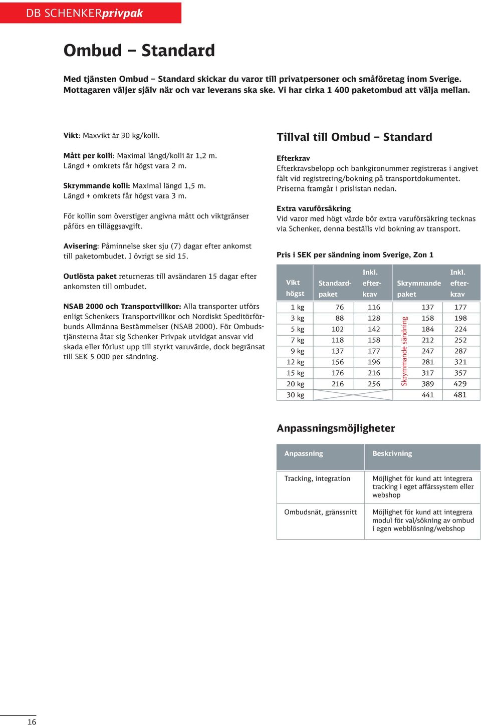 Längd + omkrets får högst vara m. För kollin som överstiger angivna mått och viktgränser påförs en tilläggsavgift. Avisering: Påminnelse sker sju () dagar efter ankomst till paketombudet.