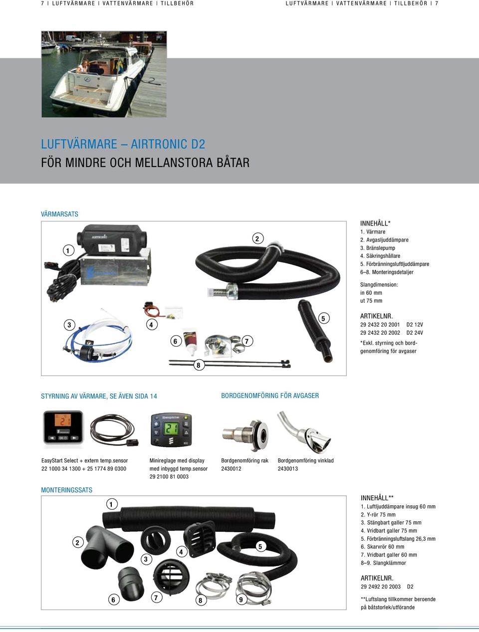 styrning och bordgenomföring för avgaser Styrning av värmare, se även sida Bordgenomföring för avgaser EasyStart Select + extern temp.sensor 000 00 + 9 000 Minireglage med display med inbyggd temp.