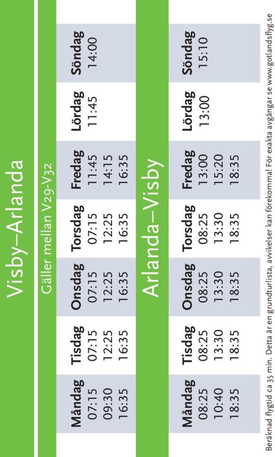 13:30 18:35 Onsdag 13:30 18:35 Torsdag 13:30 18:35 Fredag 13:00 15:20 18:35 Lördag 13:00 Söndag 15:10 Beräknad