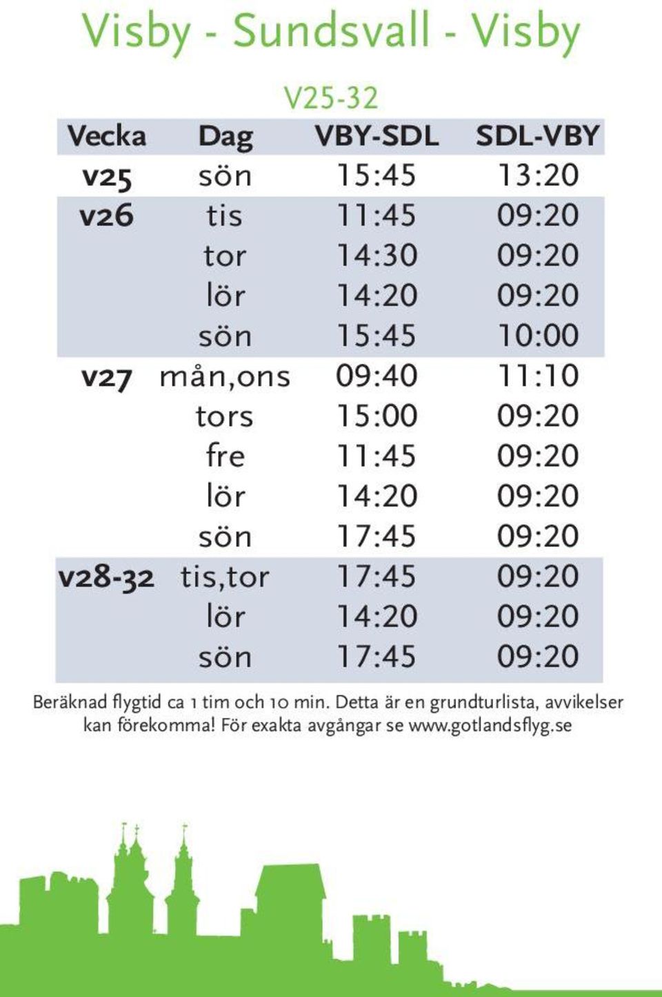 13:20 09:20 09:20 09:20 10:00 11:10 09:20 09:20 09:20 09:20 09:20 09:20 09:20 Beräknad flygtid ca 1