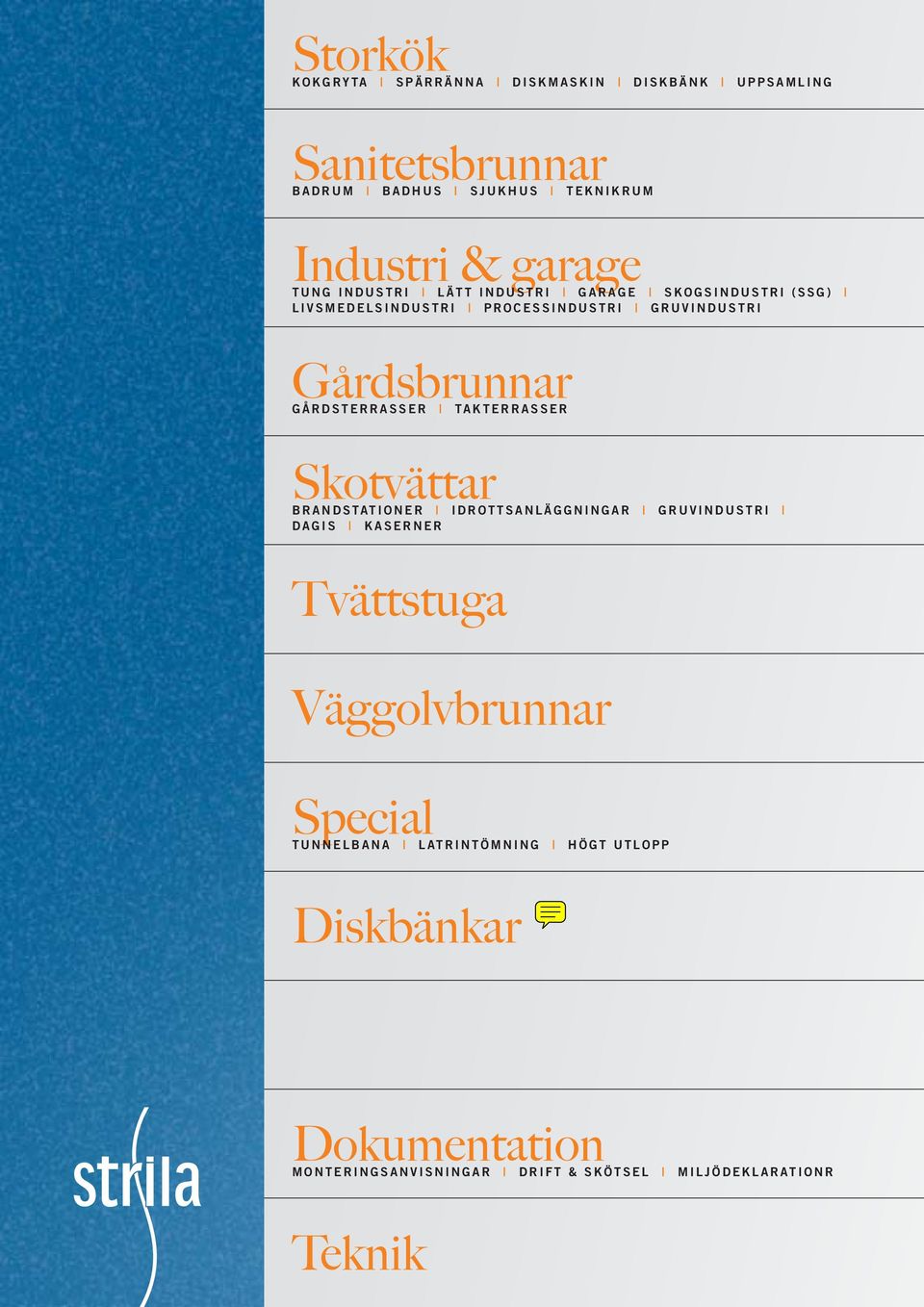 E R R A S S E R TA K T E R R A S S E R Skotvättar B R A N D S TAT I O N E R I D R O T T S A N L Ä G G N I N G A R G R U V I N D U S T R I D A G I S K A S E R N E R Tvättstuga Väggolvbrunnar Special