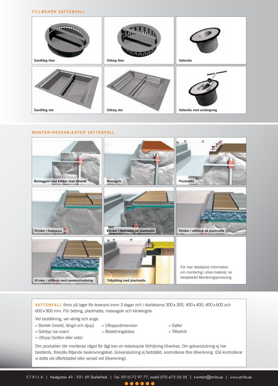 För mer detaljerad information om montering i olika material, se faktabladet Monteringsanvisning VAT T E N FA L L fi nns på lager för leverans inom 3 dagar och i storlekarna 300 x 300, 400 x 400, 400