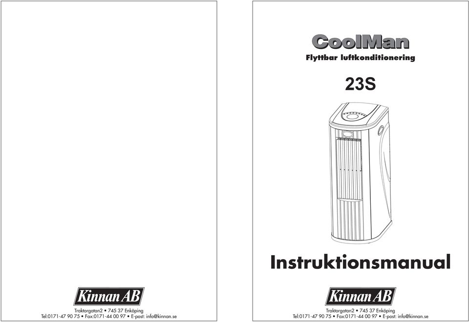 23S. Instruktionsmanual. Flyttbar luftkonditionering. Traktorgatan Enköping  Tel: Fax: E-post: - PDF Free Download