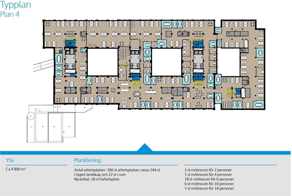 ARBETSPLATSER I LANDSKAP ARBETSPLATSER I RUM TOTALT 66 KVM/ ARBETSPLATS 8 KVM Ca 800 m² Antal arbetsplatser: 66 st arbetsplatser, varav st i öppet