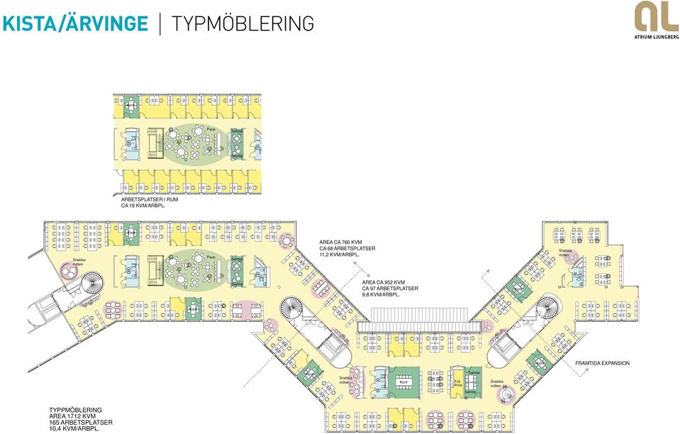 Snabba möten Samtal AREA CA 952 KVM CA 97 ARBETSPLATSER 9,8 KVM/ARBPL.