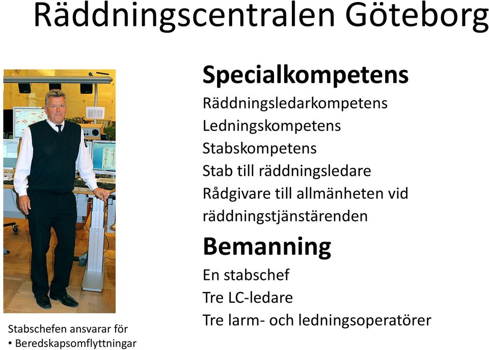 Ledningskompetens Stabskompetens Stab till räddningsledare Rådgivare till