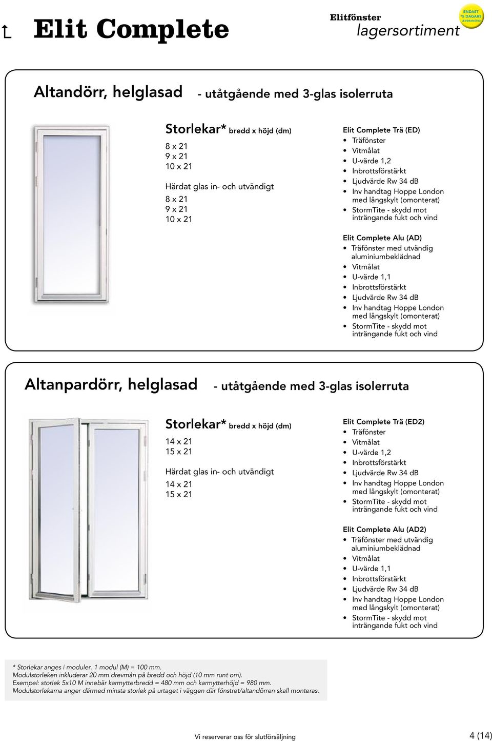 utvändig Altanpardörr, helglasad - utåtgående med 3-glas isolerruta 14 x 21 15 x